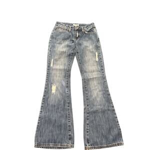 VTG HTF 90s Y2K Grunge Billabong Wide Leg Flare Distressed Jeans Sz 25” Studded
